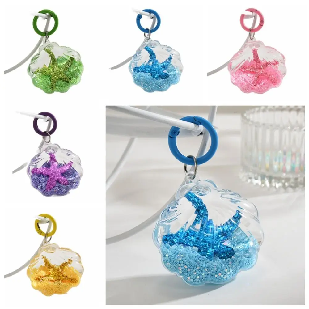 Fashion Sequins Marine Life Starfish Keychain Pendant Transparent Quicksand Key Chain Mobile Phone Bag Car Pendant Keychain