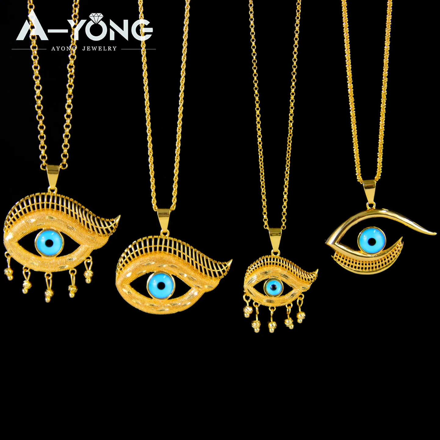 Arabische Mode Quasten-Anhänger 21k Vergoldete Zirkonia-Augen Hip-Hop Halskette Anhänger Dubai Damen Event Party Schmuck Geschenke – Detail 2
