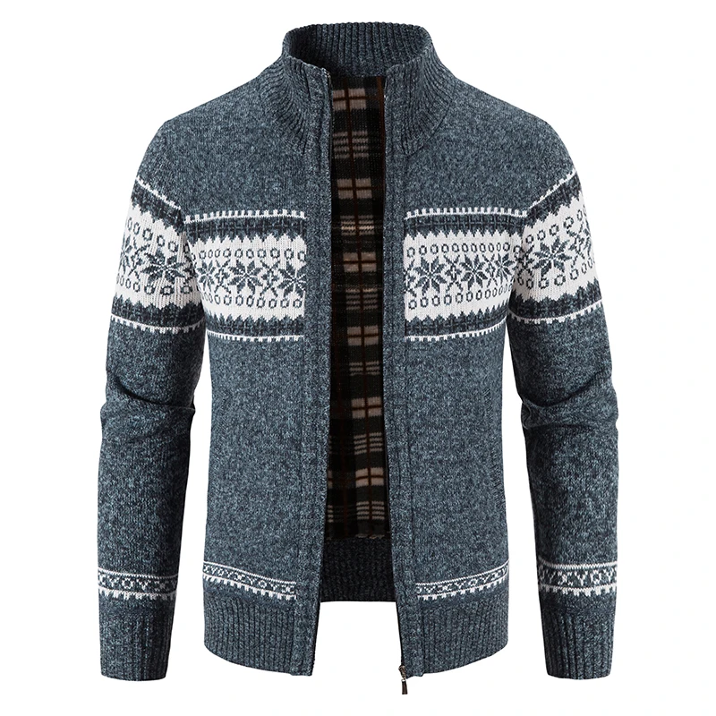 

Men's Autumn and Winter Cashmere Casual Joker Warm Knit Cardigan Stand Collar Loose Jacquard Sweater Jacket