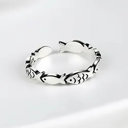 925 Sterling Silver Fish Adjustable Rings For Women Engagement Jewelry Wholesale and Jewellery