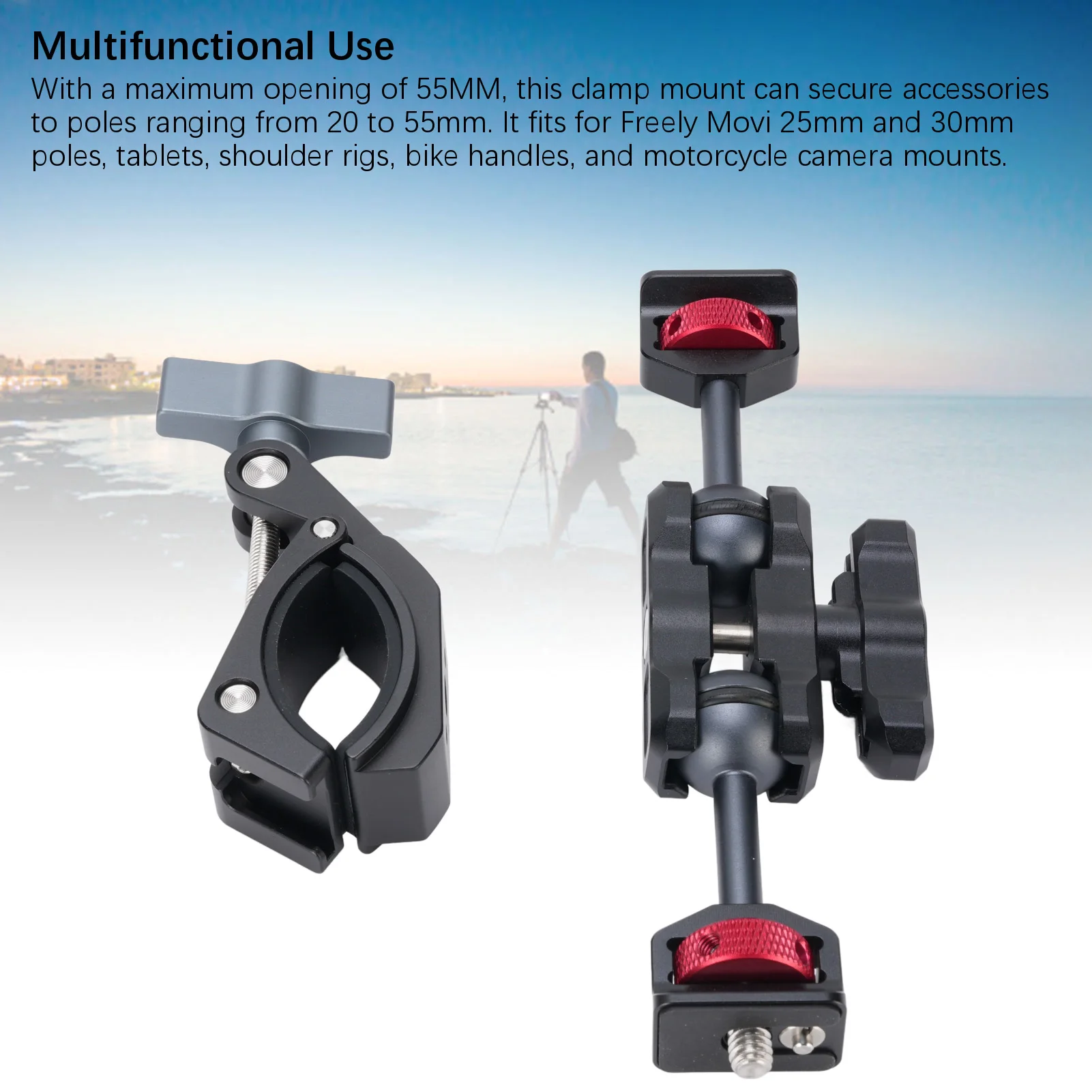 

1/4in Screw Camera Mount Clamp 55mm Camera Arm Mount Clamp 360° Rotating 3kg Load Bearing Stable Support for Monitoring Screen