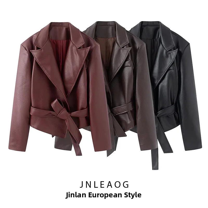 JNLEAOG Summer New Fashion Motorcycle Cool Belted Trendy Outerwear Women's Standard Style Polyester Long Sleeve Coat