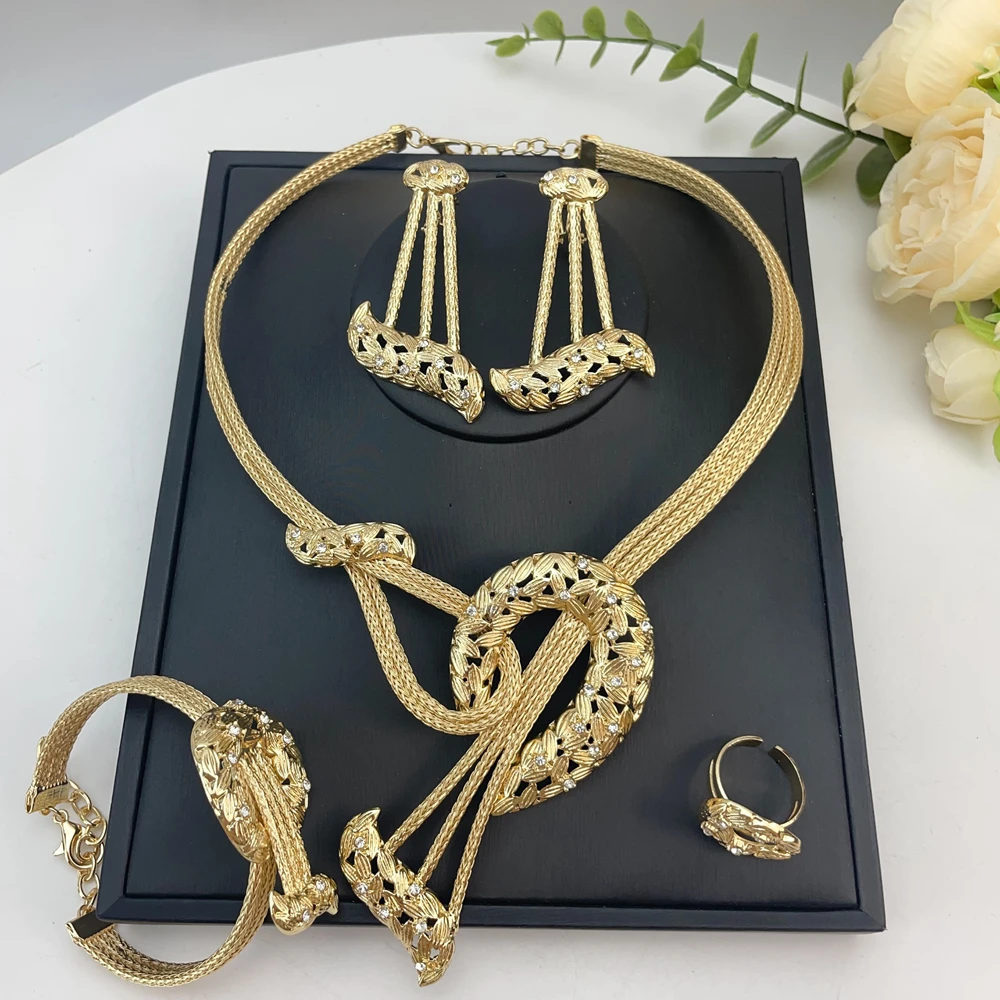 EMMA المرأة الأفريقية قلادة أقراط سوار فستان الزفاف حتى اكسسوارات طقم مجوهرات مطلية بالذهب الإيطالي FHK23157