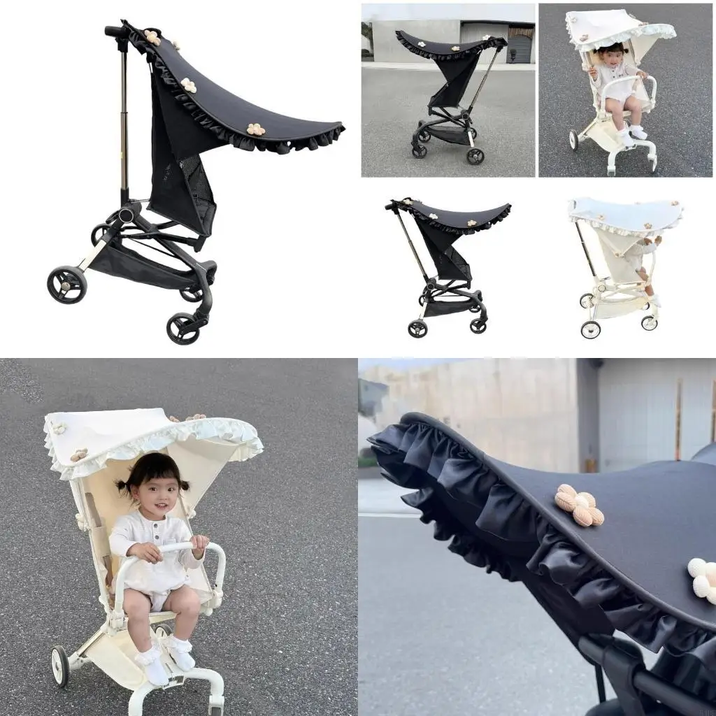 

54DF Infant Pocket Strollers Sunshade Baby Pram Protections Cover Toddler Pushchair Cart Top Awning with Flower Accent