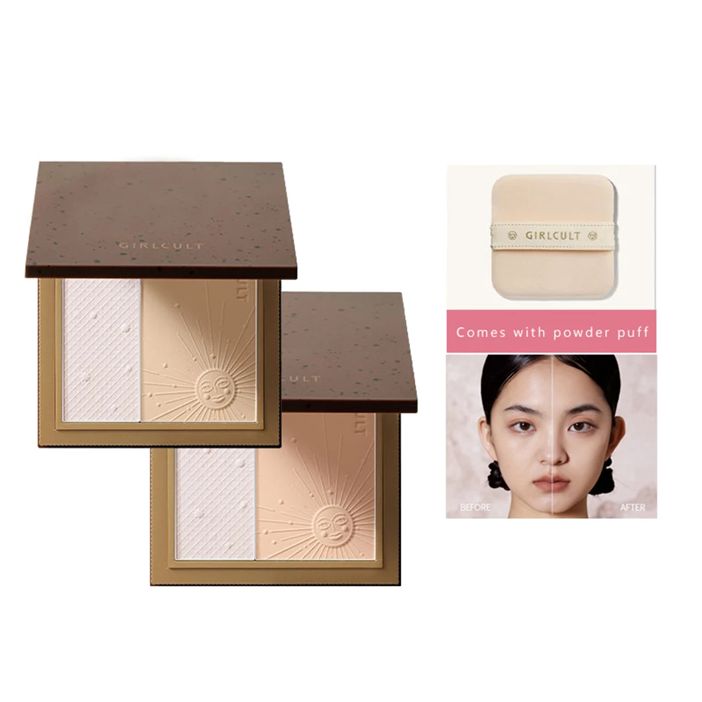 

Girlcult Dual-Color Powder Foundation Oil-Control Brightening Non-Cakey Long-Lasting Wet & Dry Use Brightening Face Powder