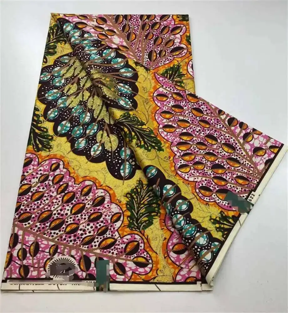 

Soft Glitter Grand Golden Wax Fabric 100%Cotton Ankara Golden Wax Flash Gold Print Batik High Quality Nigeria African Wax Fabric