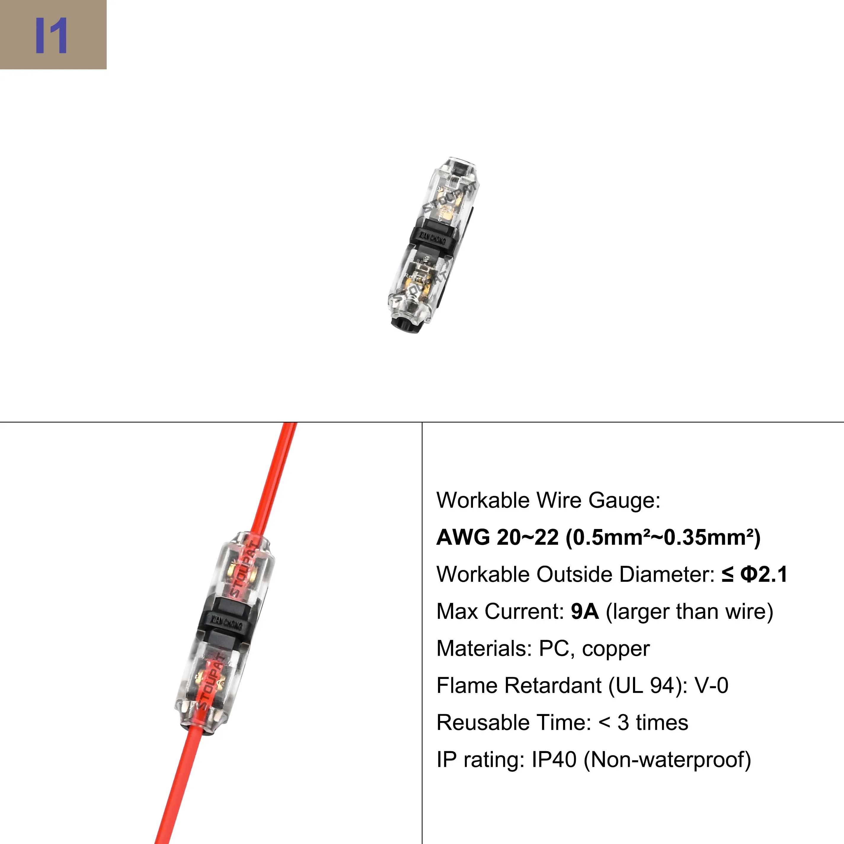 I1 H2 H3 Y3 Elektrischer Kabelverbinder für LED-Streifen und Kfz-Verkabelung, lötfreie, isolierte Crimpklemmen, Block für 20-22 Gauge Verlängerungen – Detail 7
