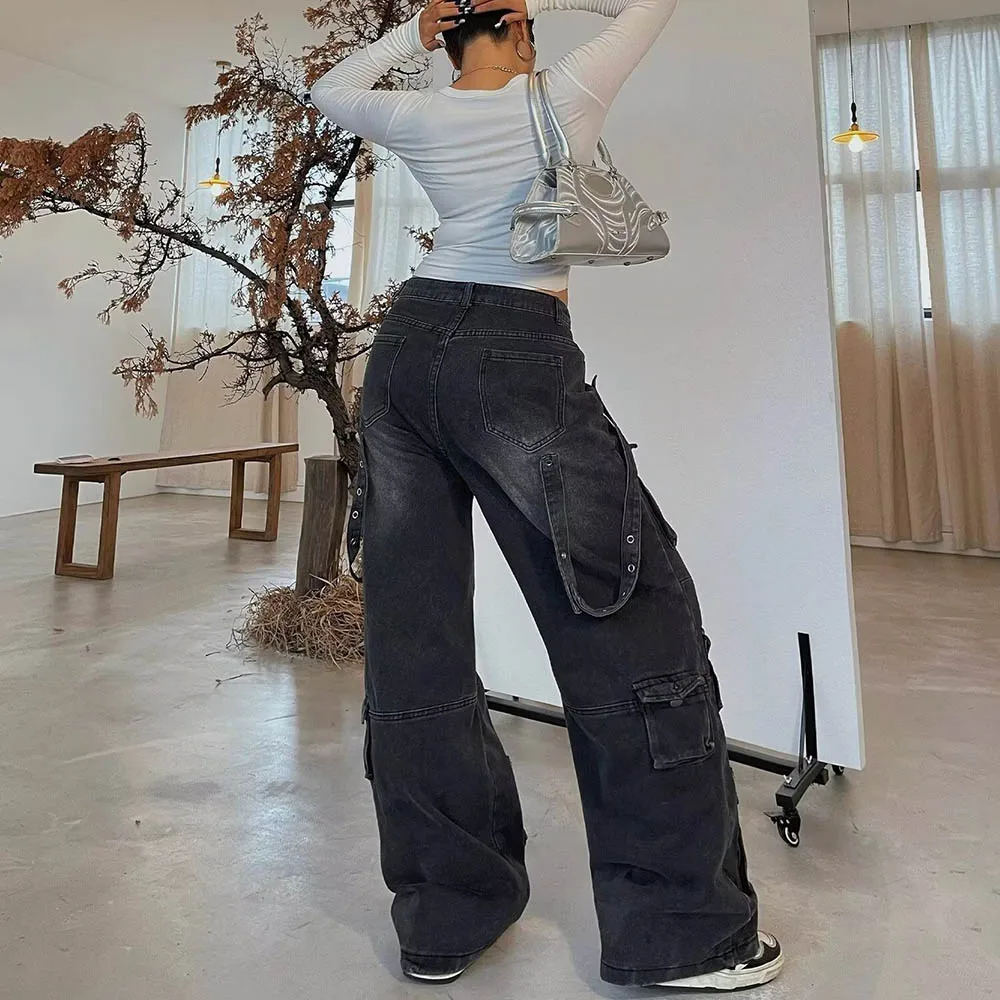 الخريف الرجال متعددة جيب مستقيم الجينز الأمريكية الرجعية موضة الاتجاه الشارع الهيب هوب فضفاض عادية المتخصصة الرجال قيعان 2025 #2