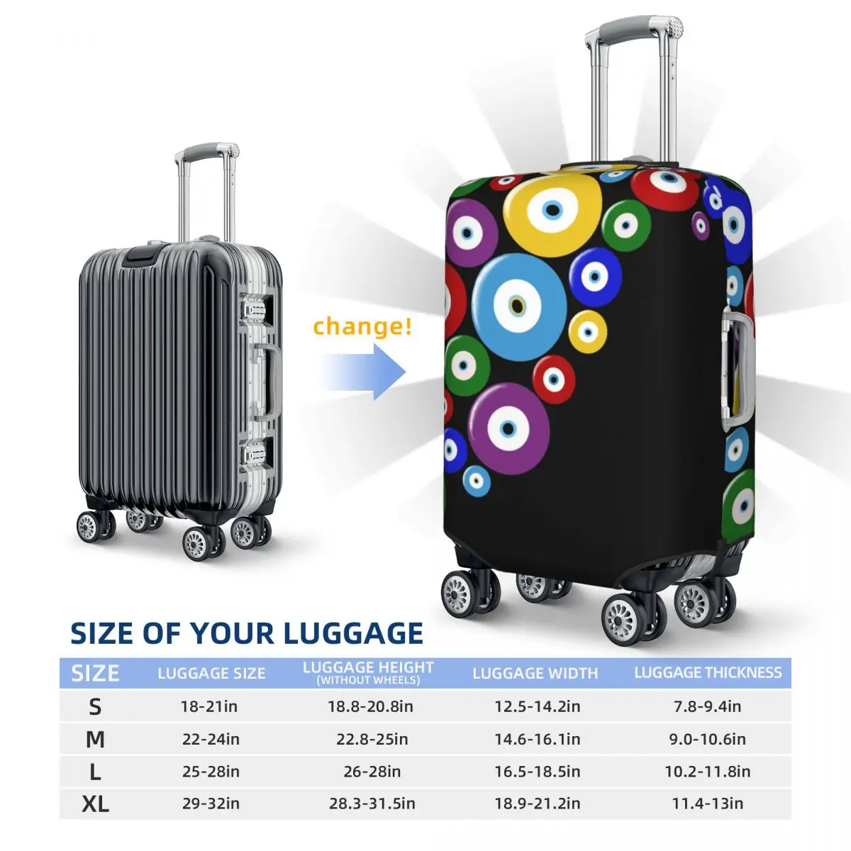 Custom Funny Mediterranean Style Evil Eye Luggage Cover Protector Dust Proof Boho Amulet Travel Suitcase Covers