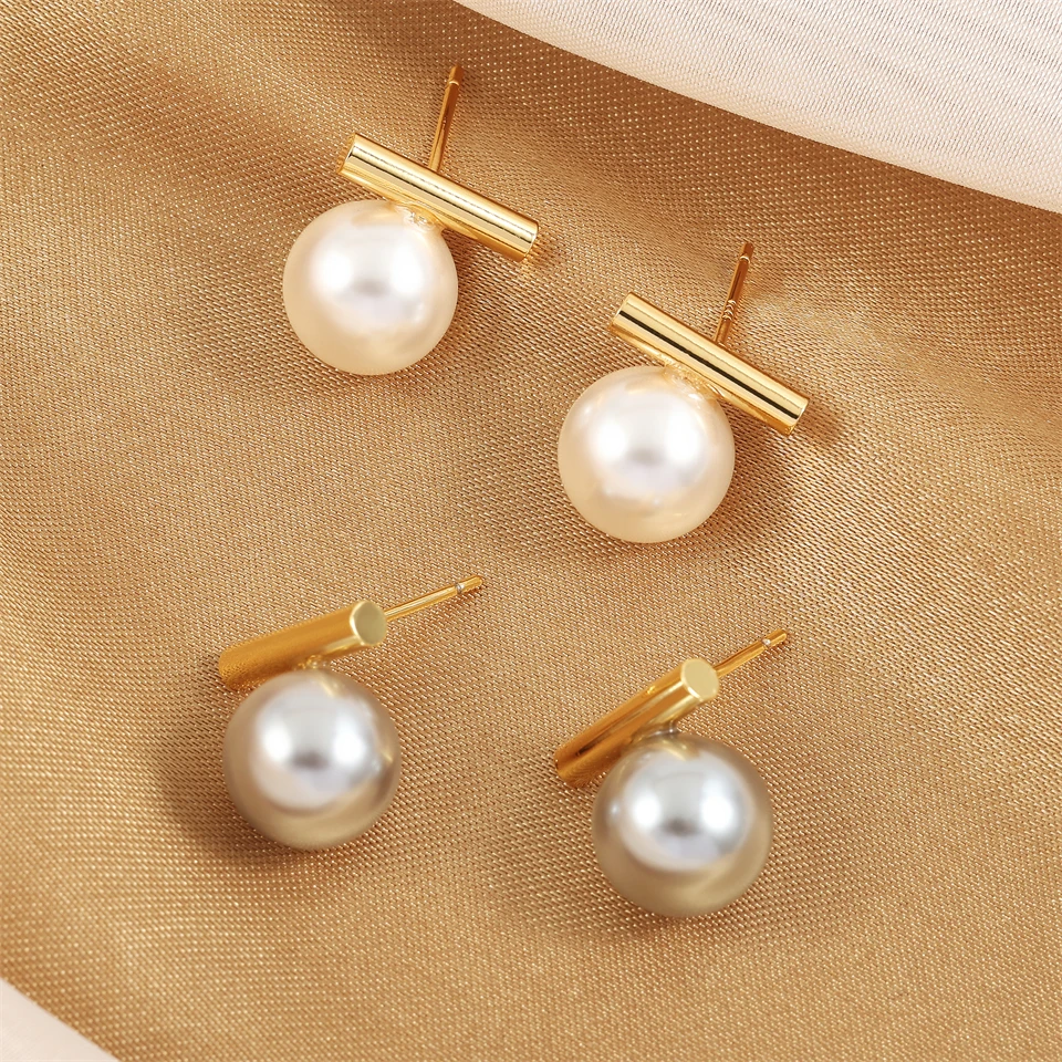 Yupsk Französischer Minimalistischer Runder Grauer Imitationsperlen-Anhänger Ohrring Mode Damenschmuck für Partys Tägliche Accessoires für Mädchen – Detail 4