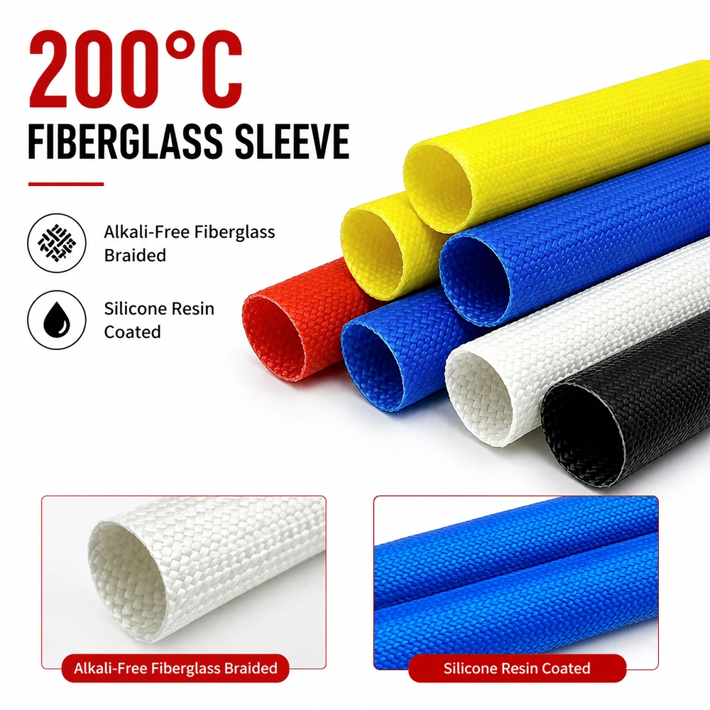 Fiberglass Braided Sleeve Heat Resistant 200DDeg.C Flame Retardant 1.2KV-1.5KV Electrical Insulation Wire Sheath Cable Managemen