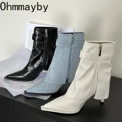 Pointed Toe Women Morder Boots Fashion Side Zippers Shoes Autumn Winter High Heel Ladies Elegant Short Booties