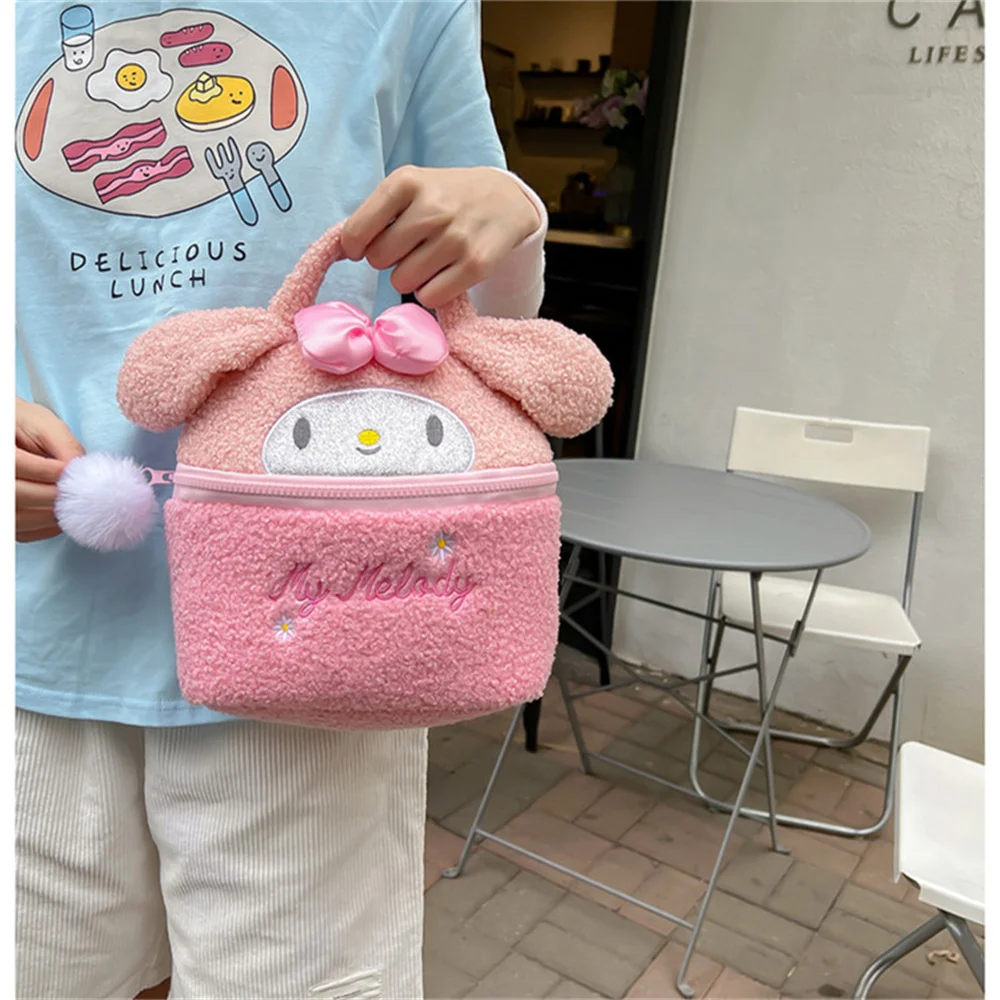 Anime Sanrio Hello Kitty borsa cosmetica in peluche Cinnamoroll Kuromi My Melody borsa per il trucco borse per la conservazione dei viaggi peluche