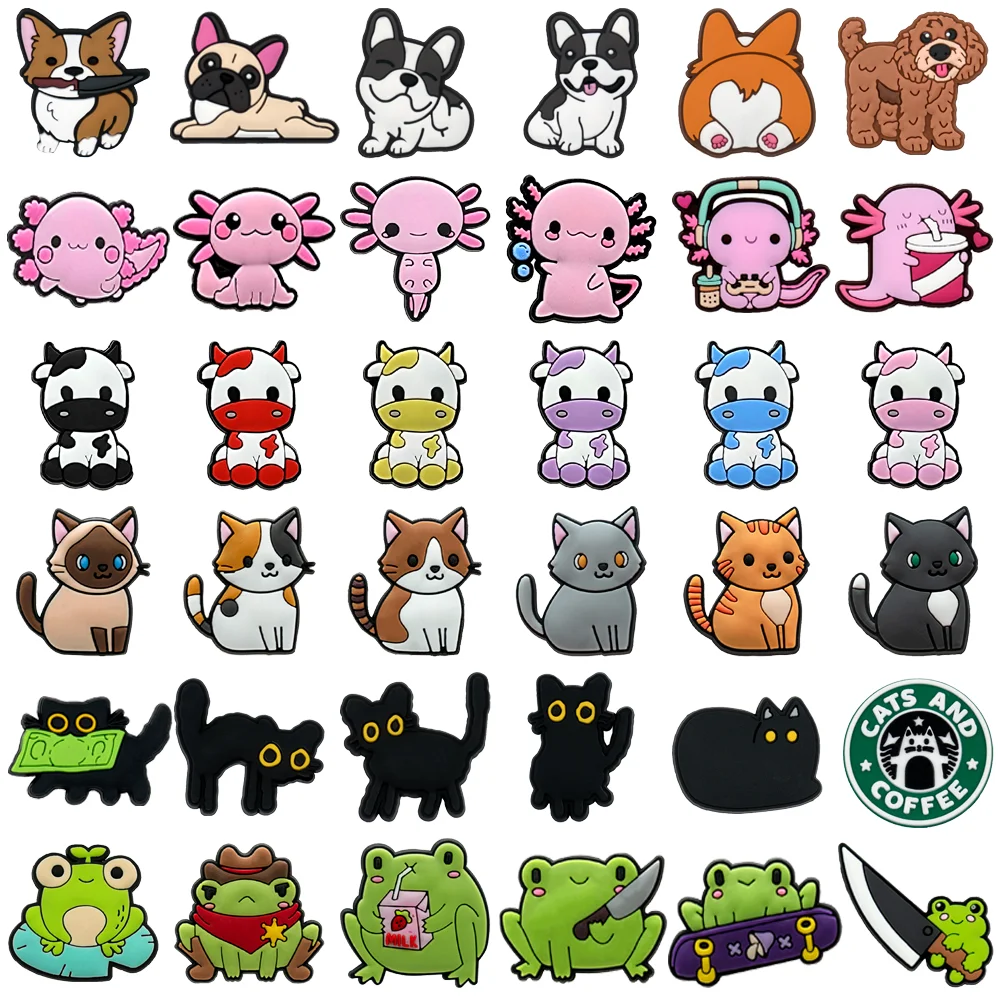 1-36PCS Salamander Shoe Charms Accessories,Frog Dog Cat Charms for Shoes,Cute Cow Clog Buckle Decorations for Sandals