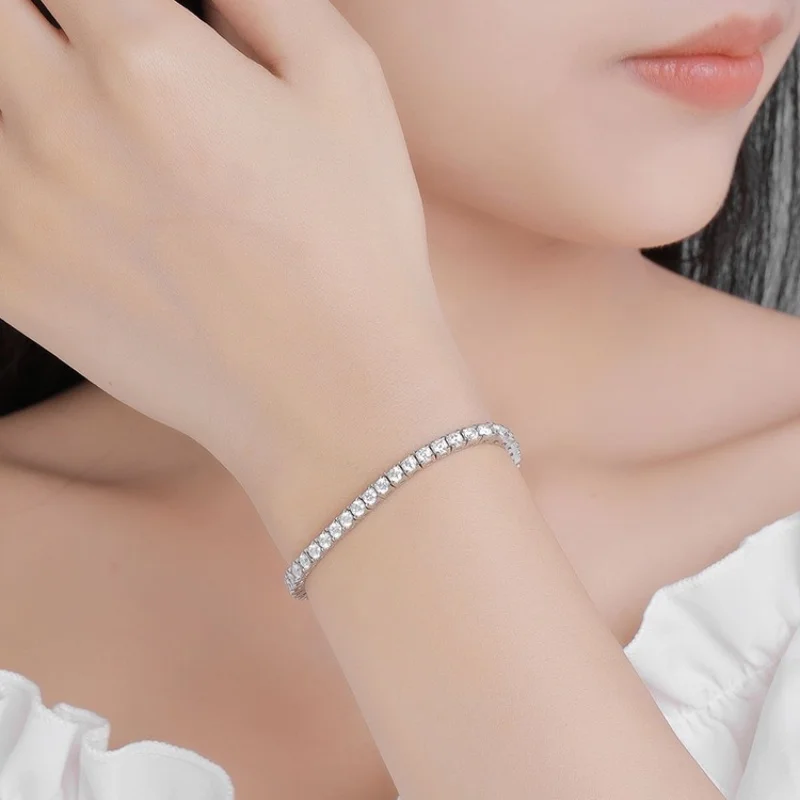 100% Real Moissanite Tennis Bracelet 925 Sterling Silver Plated 18K Gold with GRA Bracelet for Women Man Sparkling Party Jewelry
