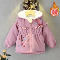 1 2 3 4 5 6 7 Years Baby Girls Coat Plus Velvet Warm Autumn Winter Kids Jacket Windbreaker Hooded Children's Outerwear Clothing