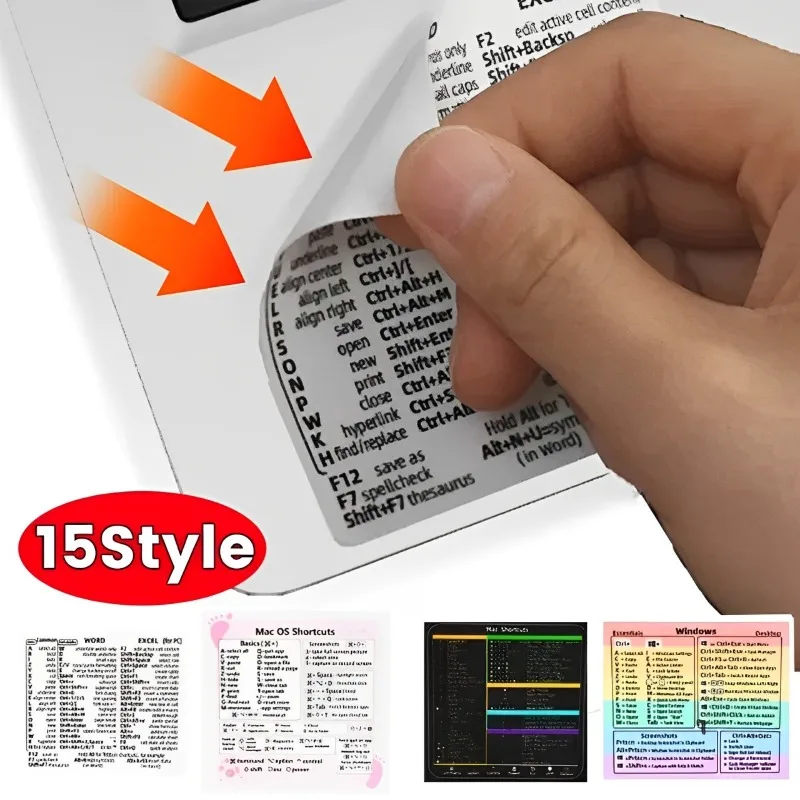 15 Styles Computer Keyboard Shortcut Reference Sticker Adhesive for Laptop Macbook Desk PS Word Excel Clear Shortcut Key Sticker