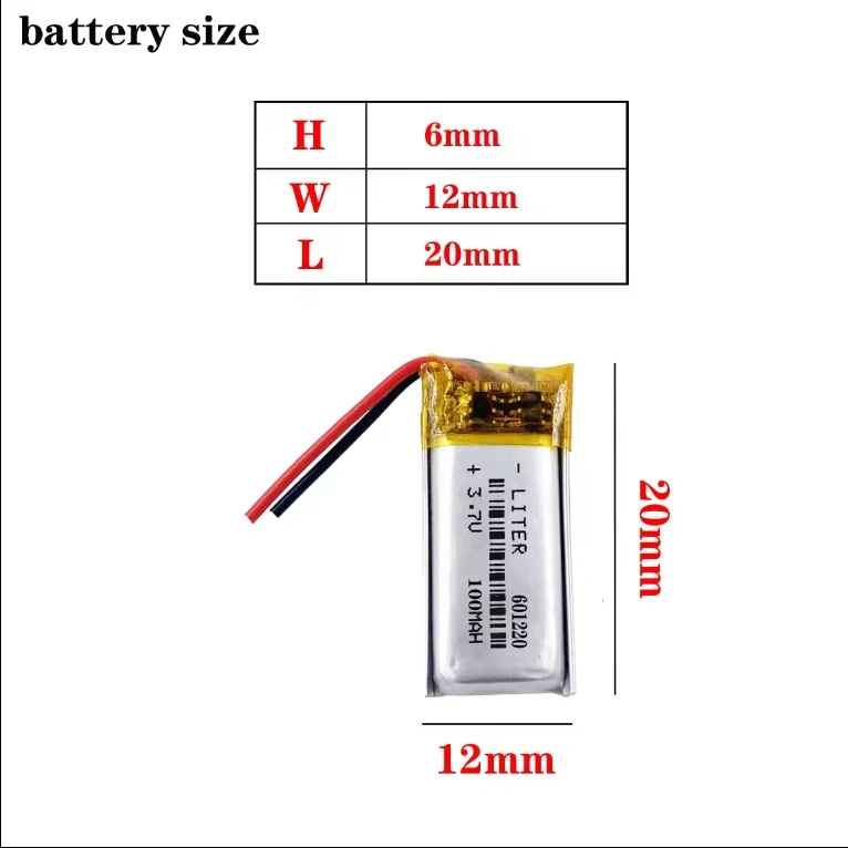 Li polymer 601220 3.7V 100mAh lithium Polymer lipo battery with PCB and wire