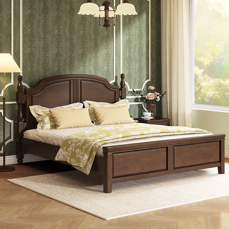 Tempat Tidur Kayu Solid Amerika Tempat Tidur Double Retro 1,8 Meter