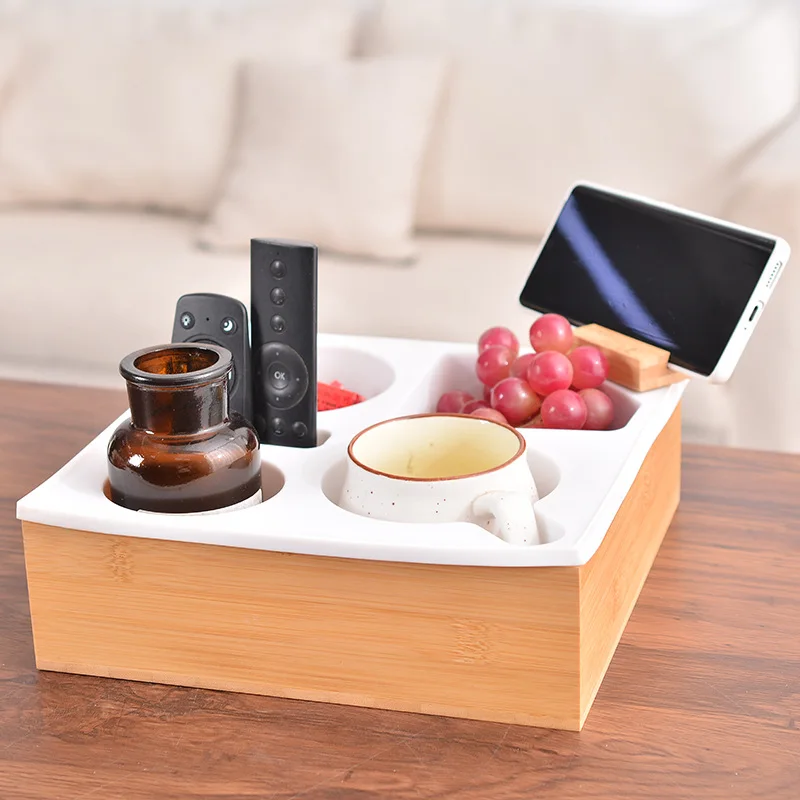 Couch Cup Holder Tray, Silicone Wooden Couch Caddy for Bed Car Seat Beach Organizer,Sofa Cup Holder for Snacks Beverage