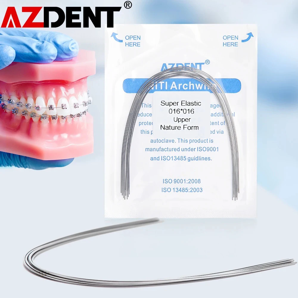 Azdent Dental Super Elastic Niti Arch Wires Rectangular Natural Form Permanent Midline Mark Orthodontic Archwire 10pcs/Pack