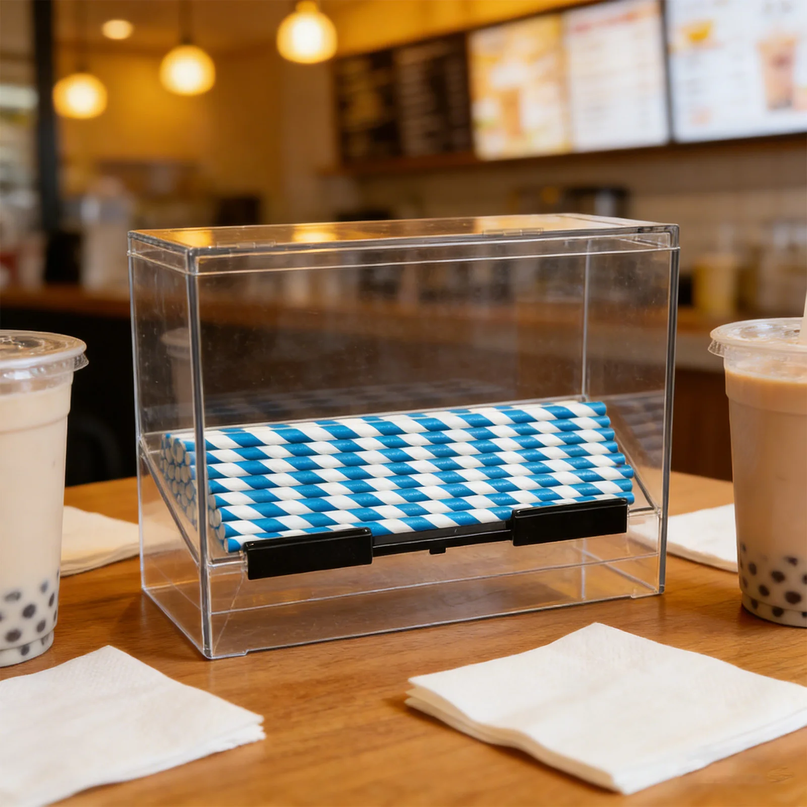 

Transparent Straw Box Clear Acrylic Straw Holder For Countertop Cabinet Door Storage Dispenser Kitchen Restaurant Tea Shop