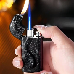 Creative Double Flame Gas Lighter, Alloy Material, Three-dimensional Relief Crocodile Pattern, Personalized Gadget Gift for Men