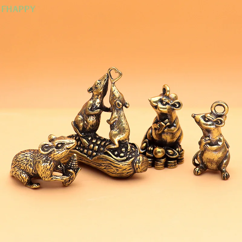 Topi animali in ottone amore figurine di riso ciondoli portachiavi per auto gioielli portachiavi fai da te accessori appesi portachiavi carino ratto regali