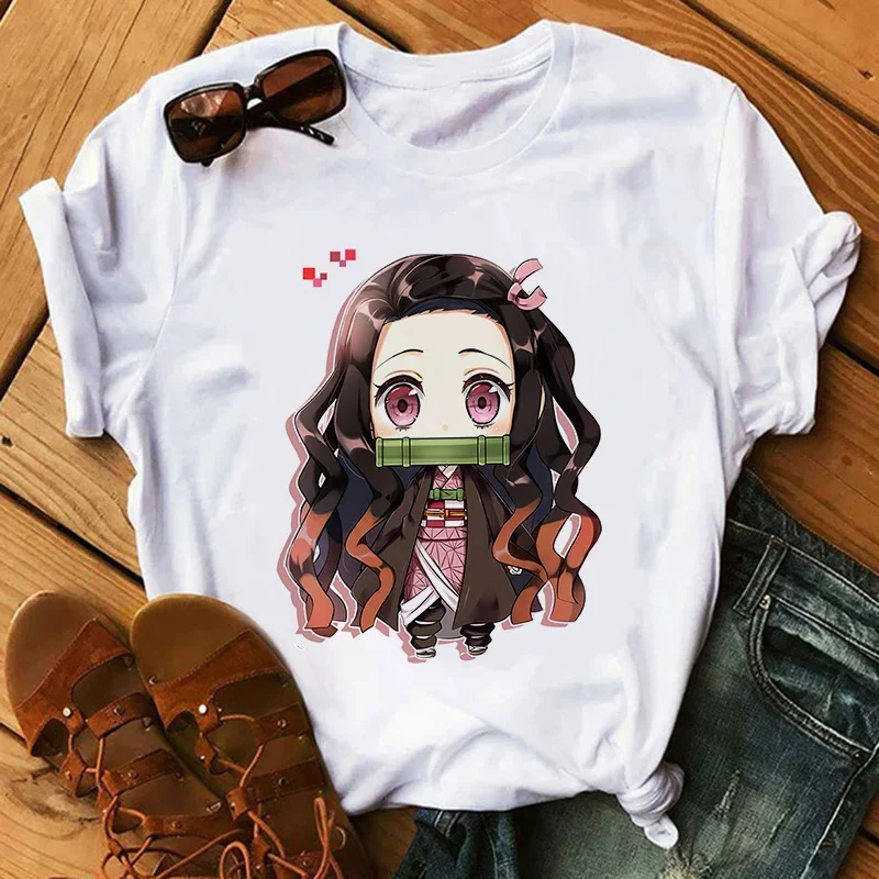 

Футболка Kimetsu No Yaiba Kamado Nezuko женская с графическим принтом, белая футболка в стиле Харадзюку, женская футболка в японском стиле, 2021