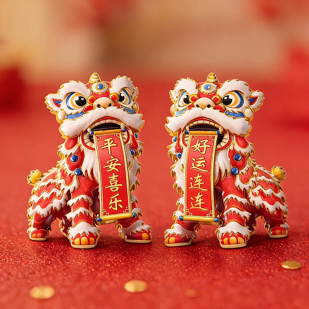 

6PCS New Year Cute Awakening Lion Cultural Refrigerator Sticker Metal Magnet Chinese Festive Creative Alloy Refrigerator Sticker