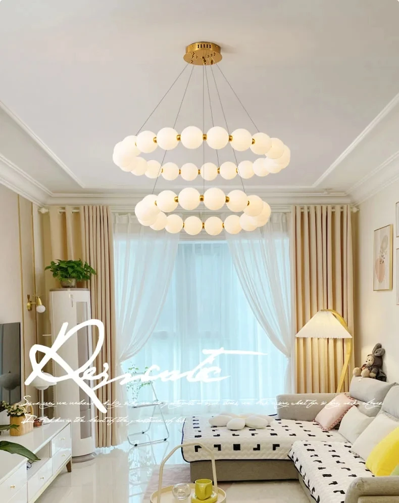 Nordic Round Ring LED Ceiling Chandelier Acrylic Gold for Dining Living Room Center Table Bedroom Pendant Lighting Decor Fixture