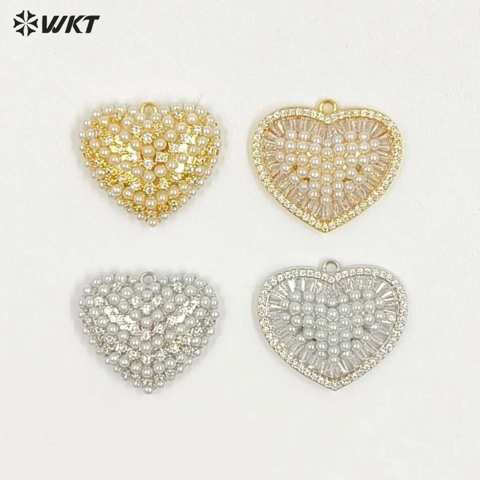 

WT-MP315 Beautiful Brass With Artificial Pearl Heart Shape Gold And Silver Colors Pendant Wholesale DIY Necklace Accessories