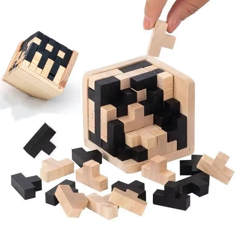 3D Wooden BrainTeaser Puzzle 54T Cube Logic Shape Assembly Skill Builder Educational Party Gift For Adults Puzzle Enthusiasts