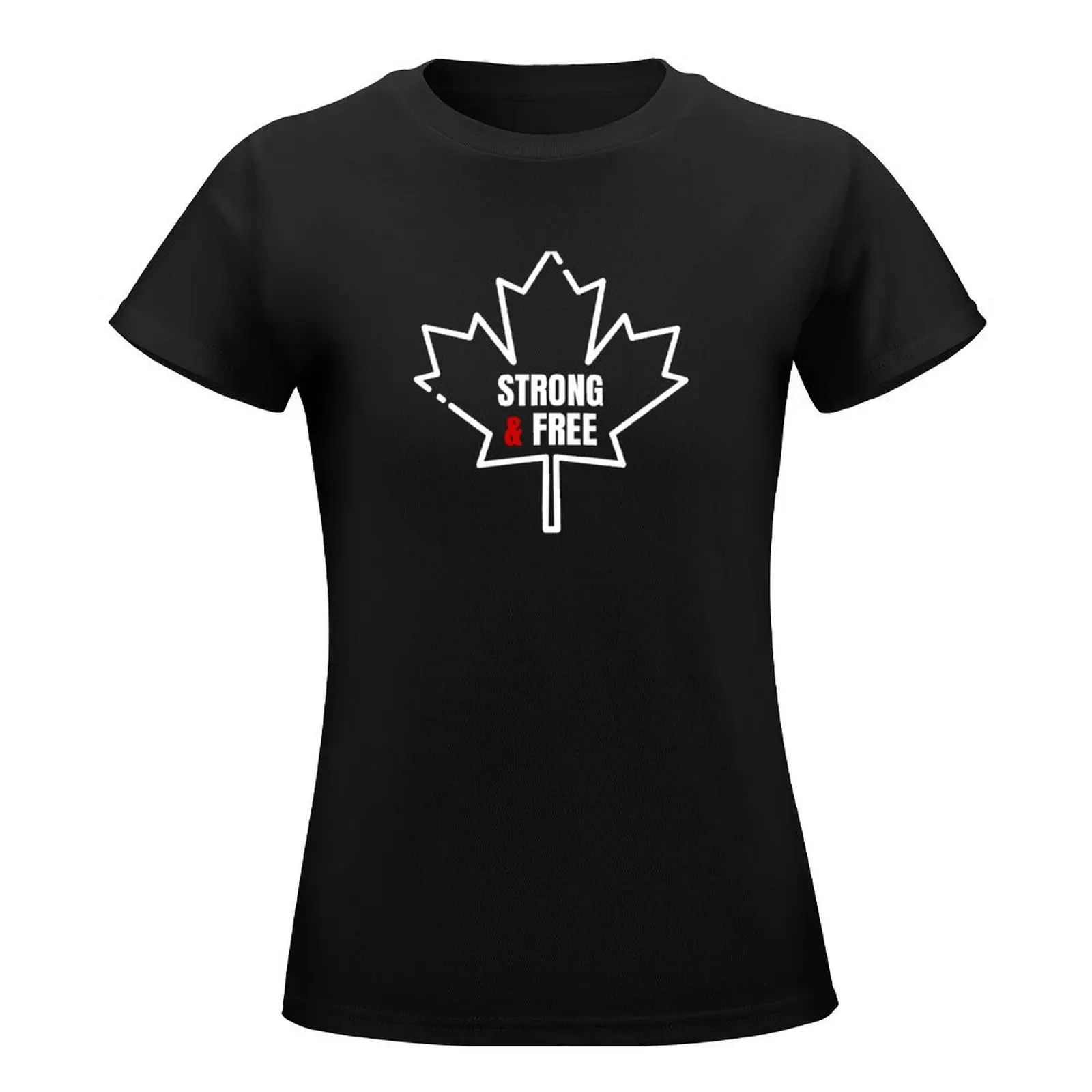 Maple Leaf with - Strong & Free T-Shirt lady clothes Short sleeve tee cute tops t-shirt dress for Women sexy