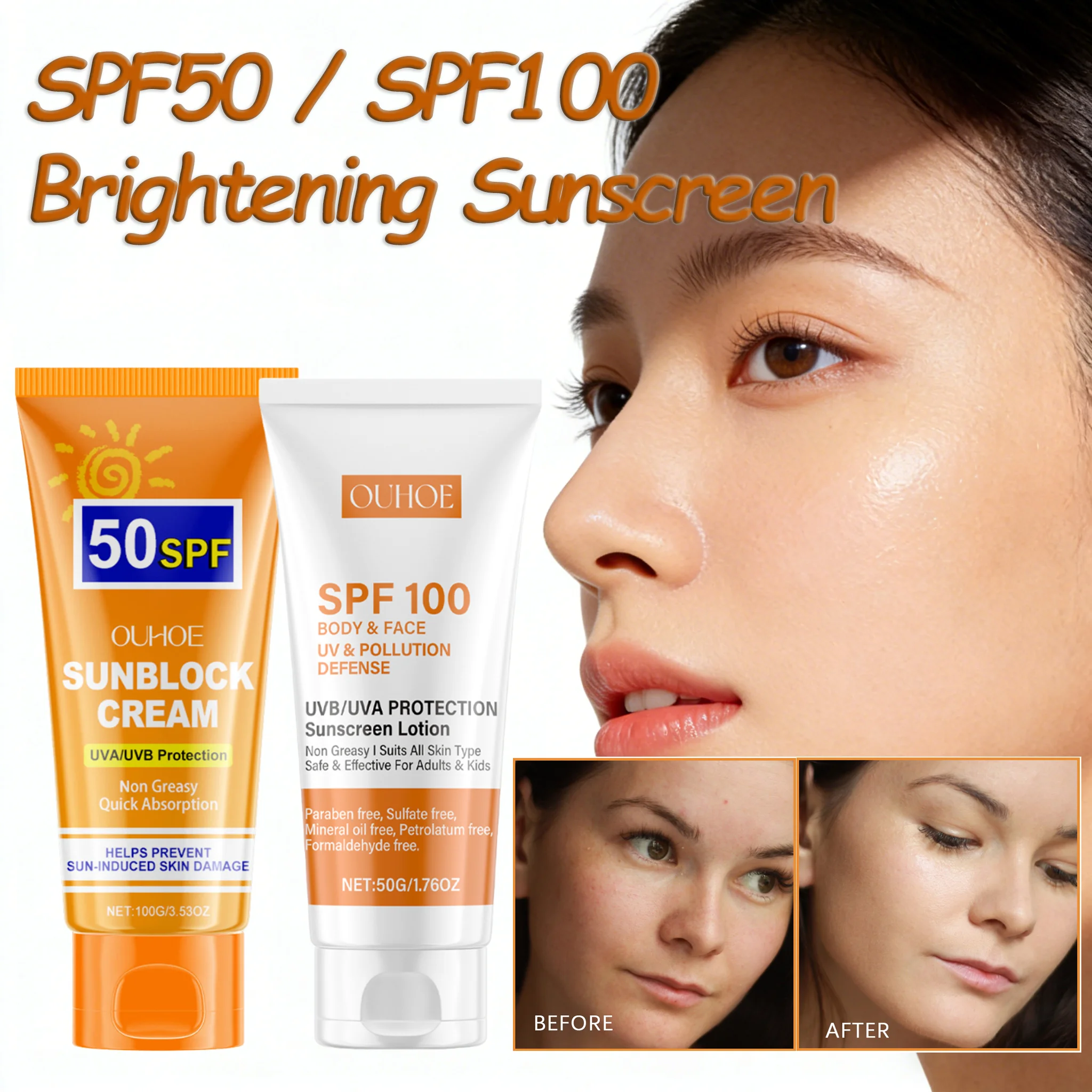 Crema Solar Facial y Corporal, Crema Blanqueadora, Protección Diaria para la Piel, Crema Protectora Antienvejecimiento, Control de Grasa, Hidratante