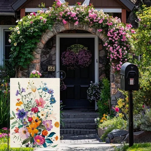 Spring Colorful Floral Garden Flag for Outside 12x18 Inch Double Sided Burlap... VVL YYX EEZ