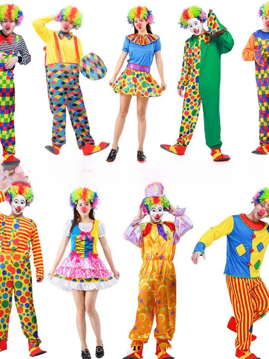 New loween Clown Costume Men's Women's Circus Performance Outfit Festival Performance Dr up Polyester Material