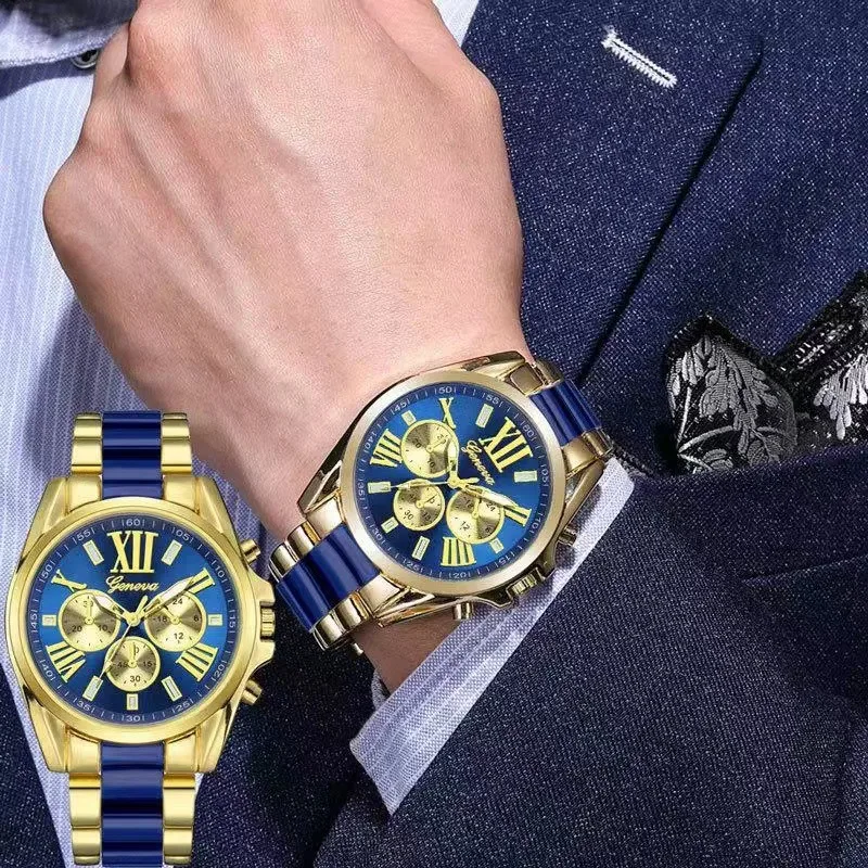 New Arrived Men Luxury Watches Cool Blue Gold Quartz Steel Wristwatch Exquisite Masculino Relogio Fashion Clock Male Saati