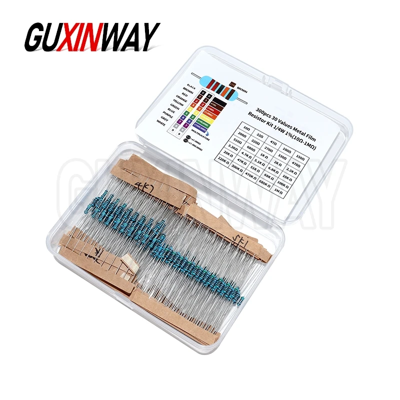 1/4w 0.25W 1% Metal Film Resistor 30 Values Resistance Kit 10R-1M Resistors Set with Box