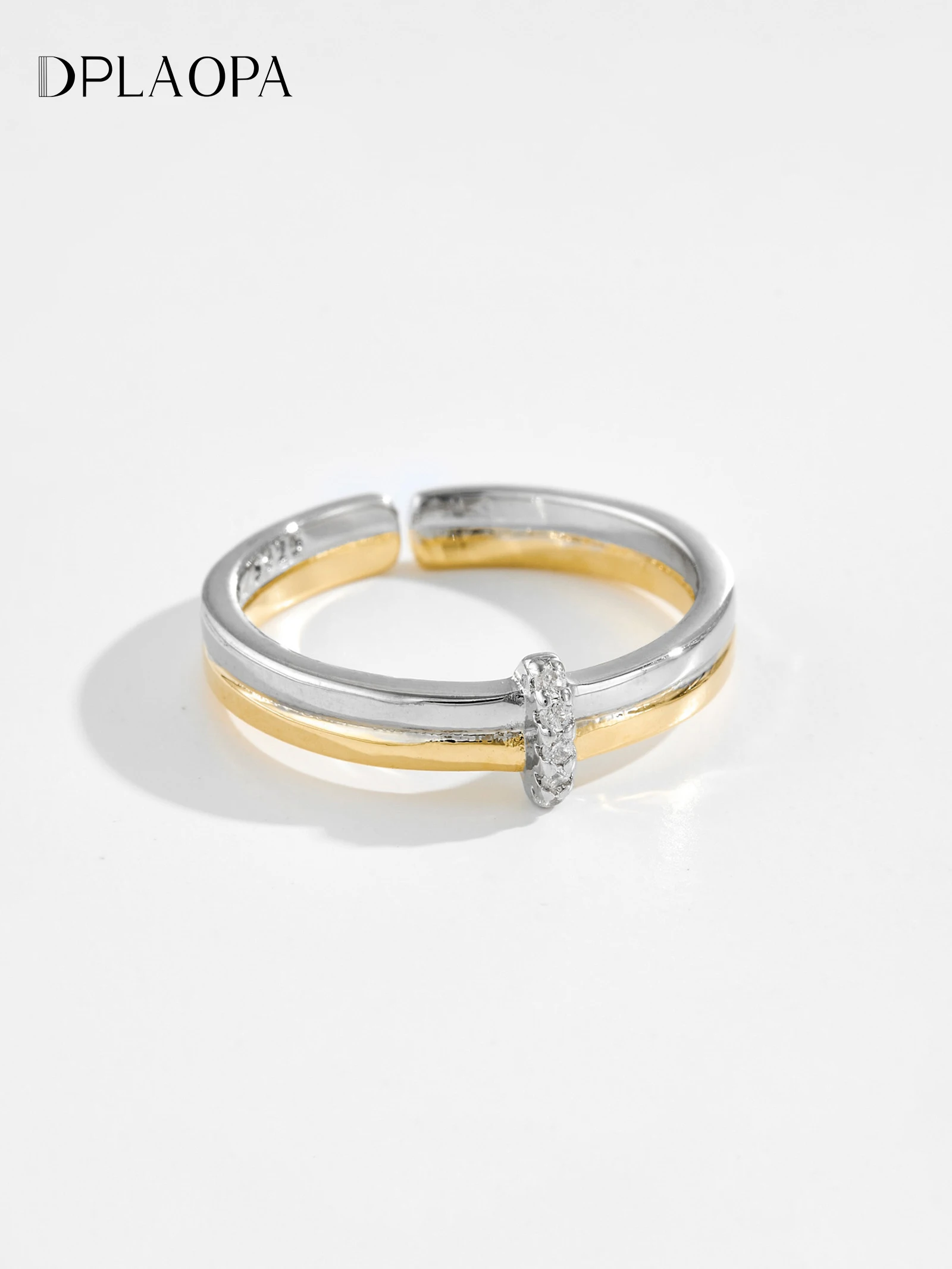 

DPLAOPA 925 Sterling Silver Gold Split Plating Round CZ Zircon Ring Women Adjustable 2026 Luxury Fine Daily Jewelry Party Gift