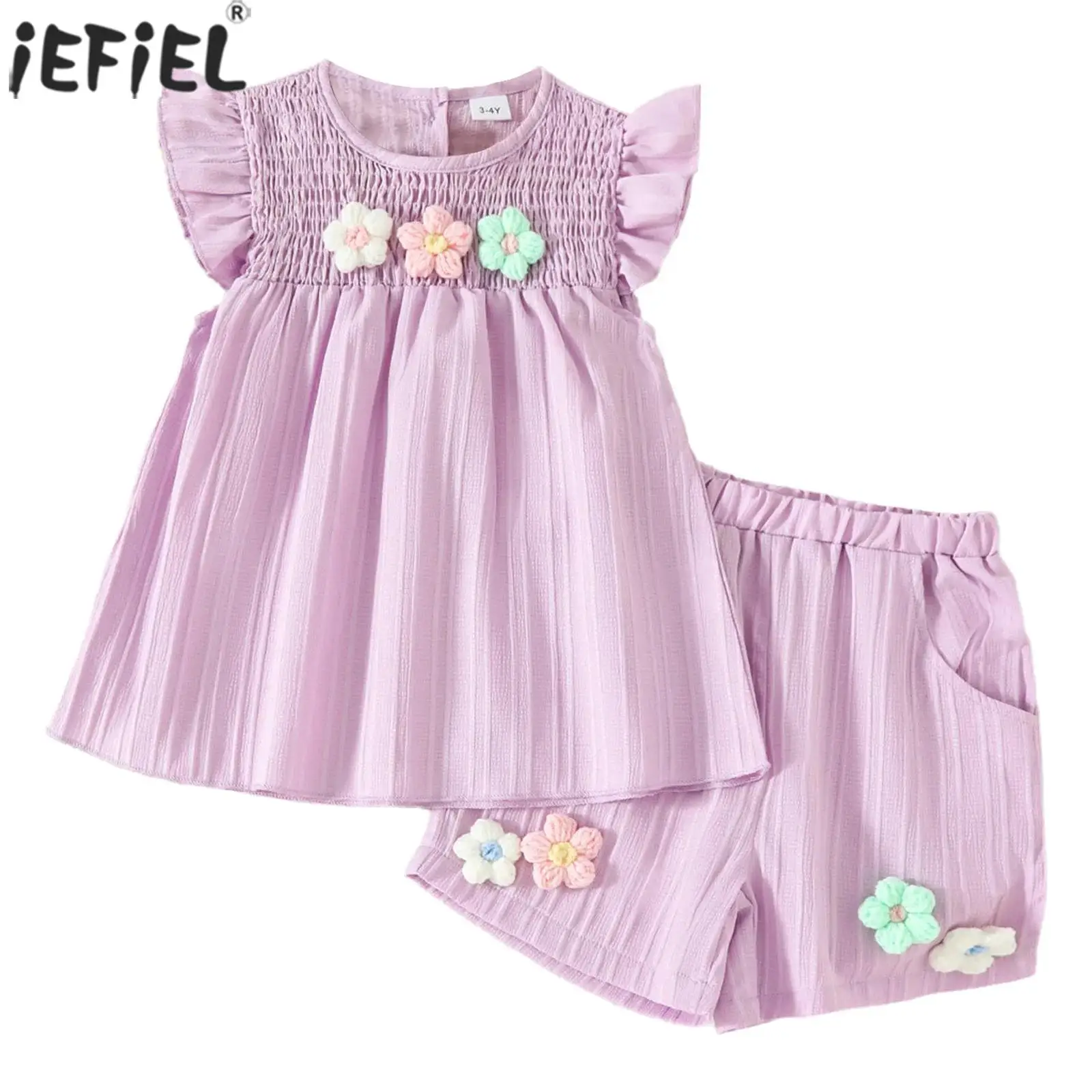 Baby Girls Summer Clothes Sets Cute Flowers Embellished Tops with Elastic Waistband Pockets Shorts Toddler Daily Holiday Outfits