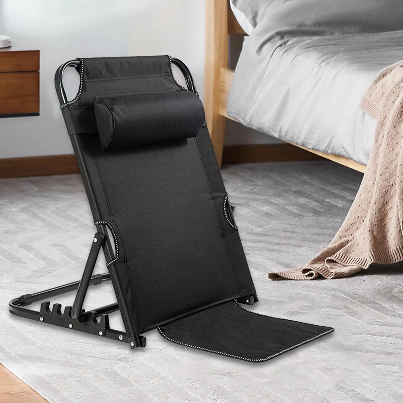 Lifting Bed Backrest Folding for Adult Adjustable Angle Back Rest Steel large 7 Gears Black