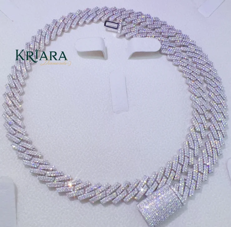 and Women's Men's Moissanite Statement Necklace Round Brilliant Cut Design S925 Silver Luxury Jewelry.