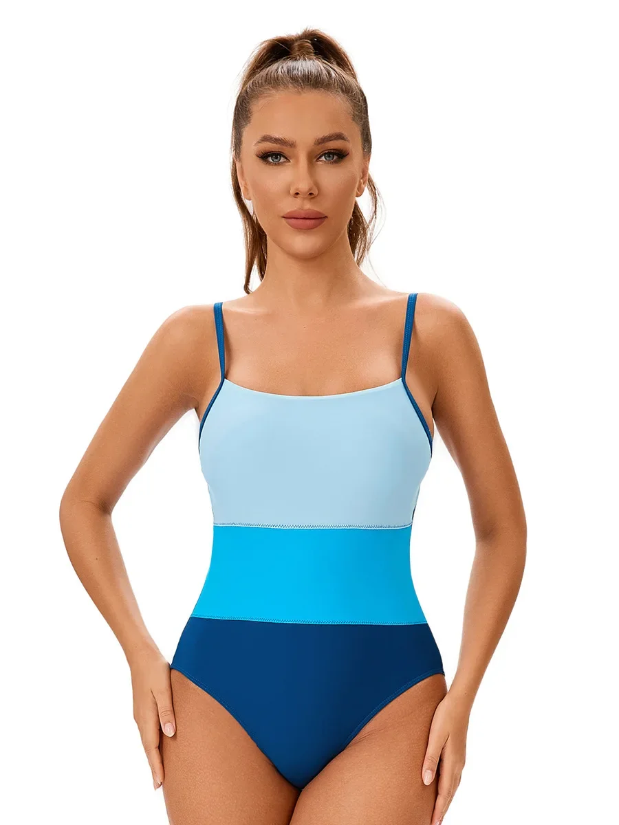 2025 Bikini da donna tinta unita patchwork costume intero monokini sottile reggicalze a fascia costumi da bagno per vacanze al mare senza schienale