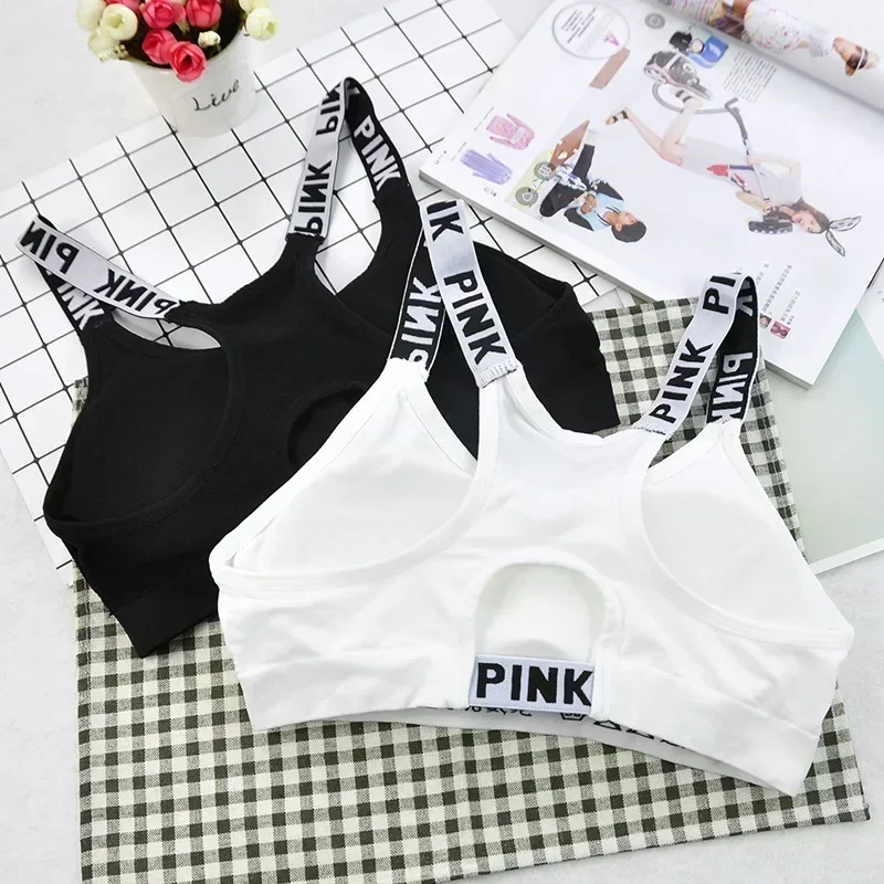 1Pcs New Women Girls Sport Fitness Top Letters Yoga Bra for Cup A-D Black White Running Yoga Gym Crop Top Push Up Sports Bras