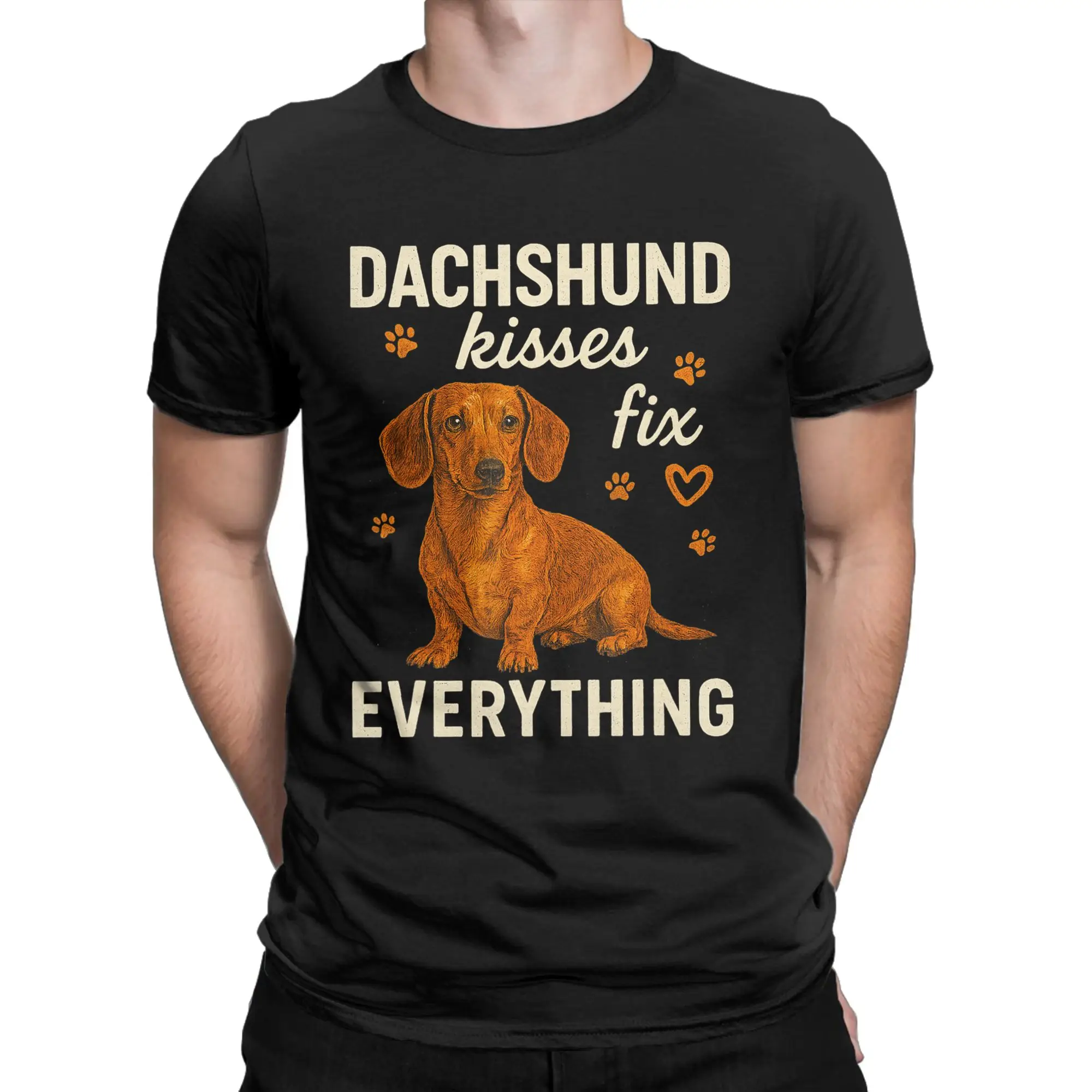 Men Dachshund Kiss Fix Everything T Shirt  Pure Cotton Clothes Funny Short Sleeve Round Neck Tees Unique T-Shirt