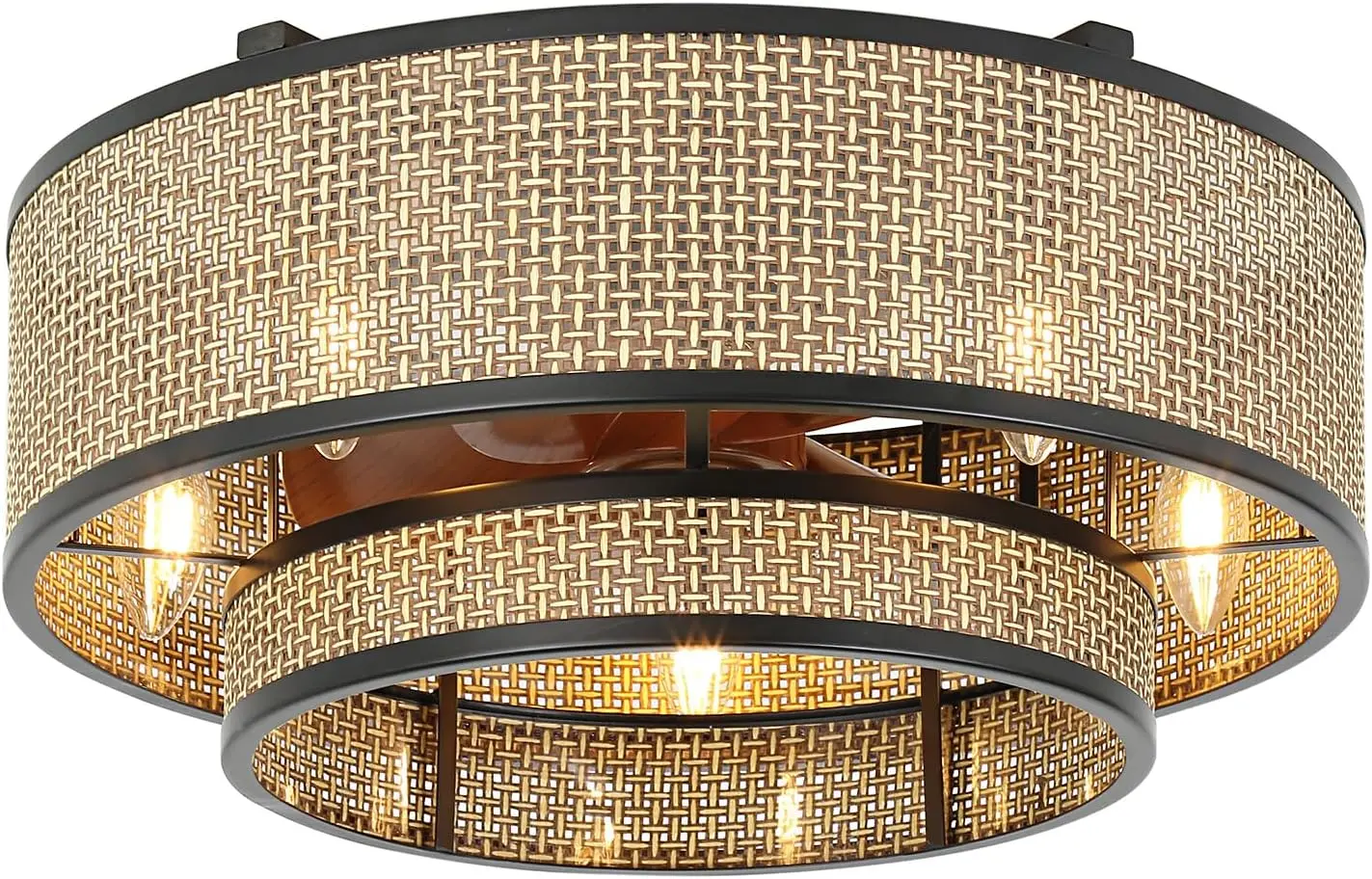 Boho Ceiling Fan with Light 6-Speed Low Profile Chandelier with Remote Control,Bladeless/Quiet DC Motor,for Bedroom Kitchen