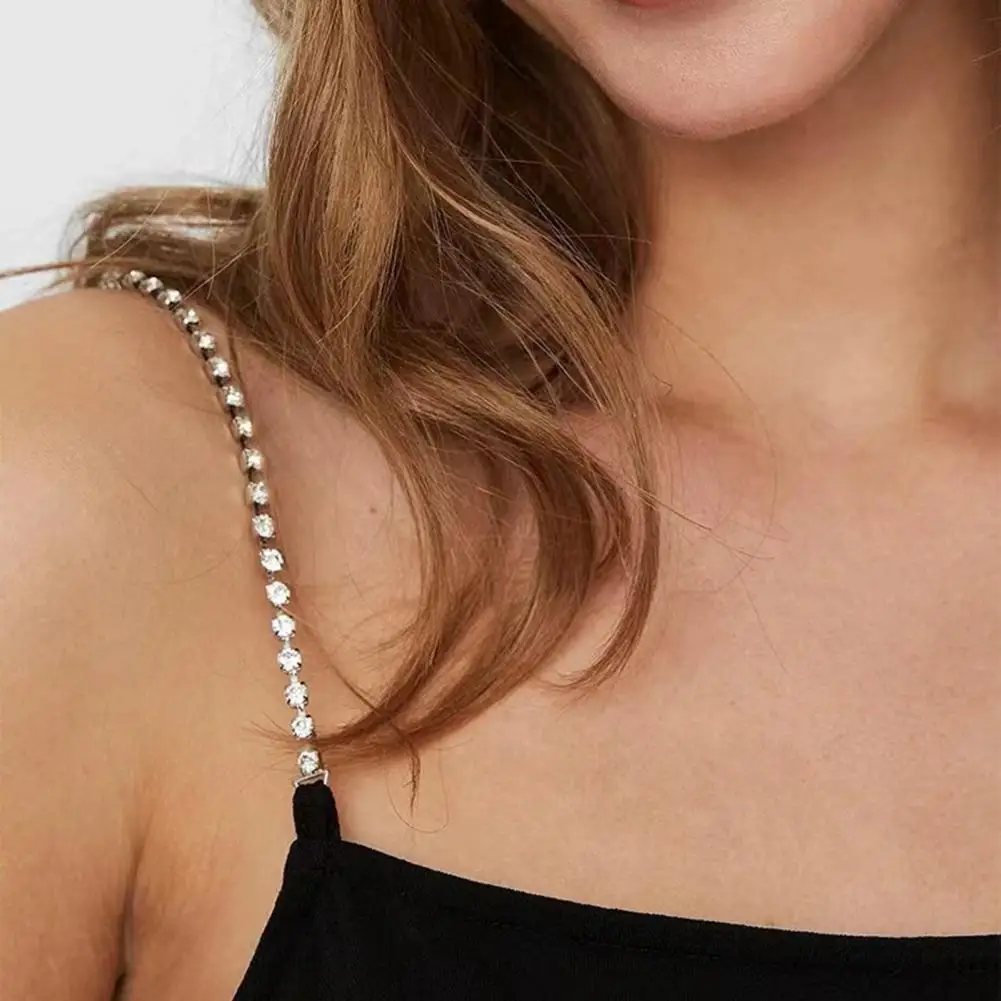 Charming Body Jewelry Adjustable Rhinestone Shoulder Strap Silver Bra Chain Jewelry Non-slip Metal Underwear Strap for Bridal