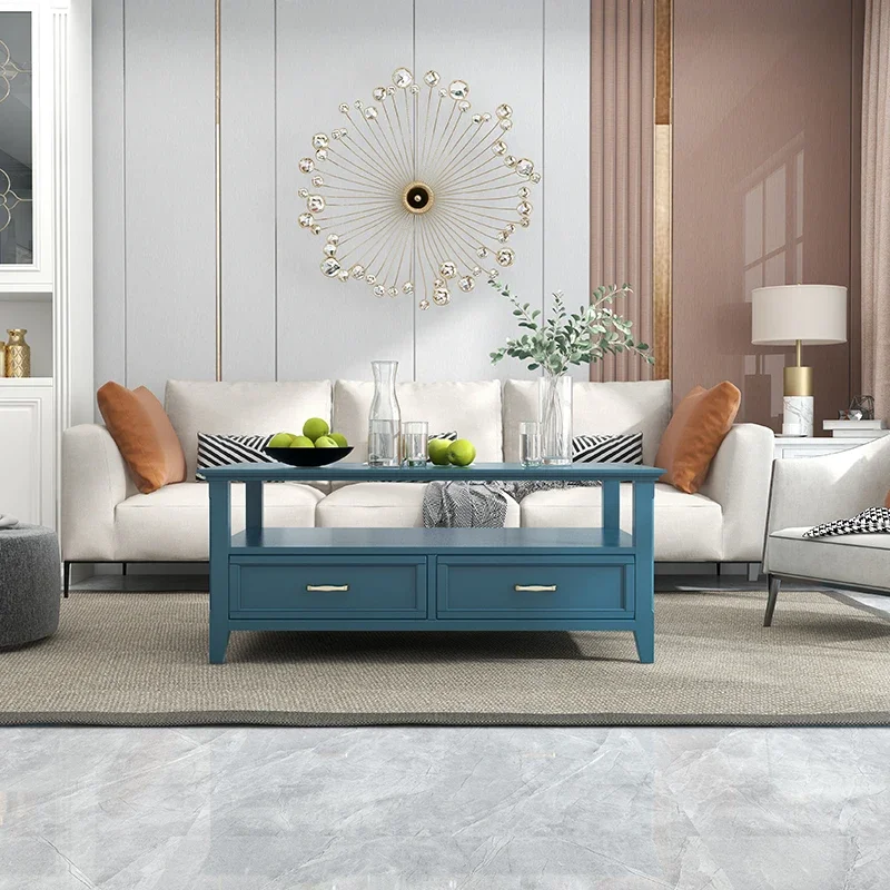 Light Luxury Solid Wood Coffee Table Peacock Blue Living Room Low Table Small Apartment