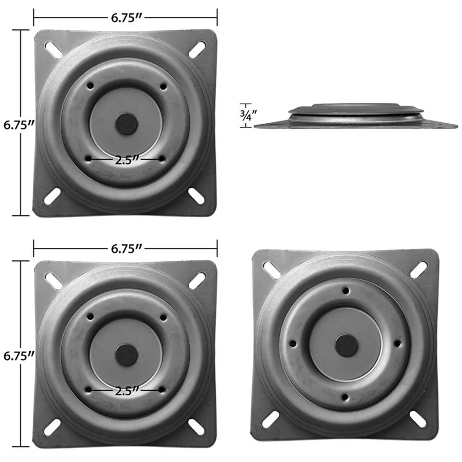 

Replacement Bar Stool Swivel - 6.75" Square w/Round Bottom Plate - Flat Profile - Made in The USA -